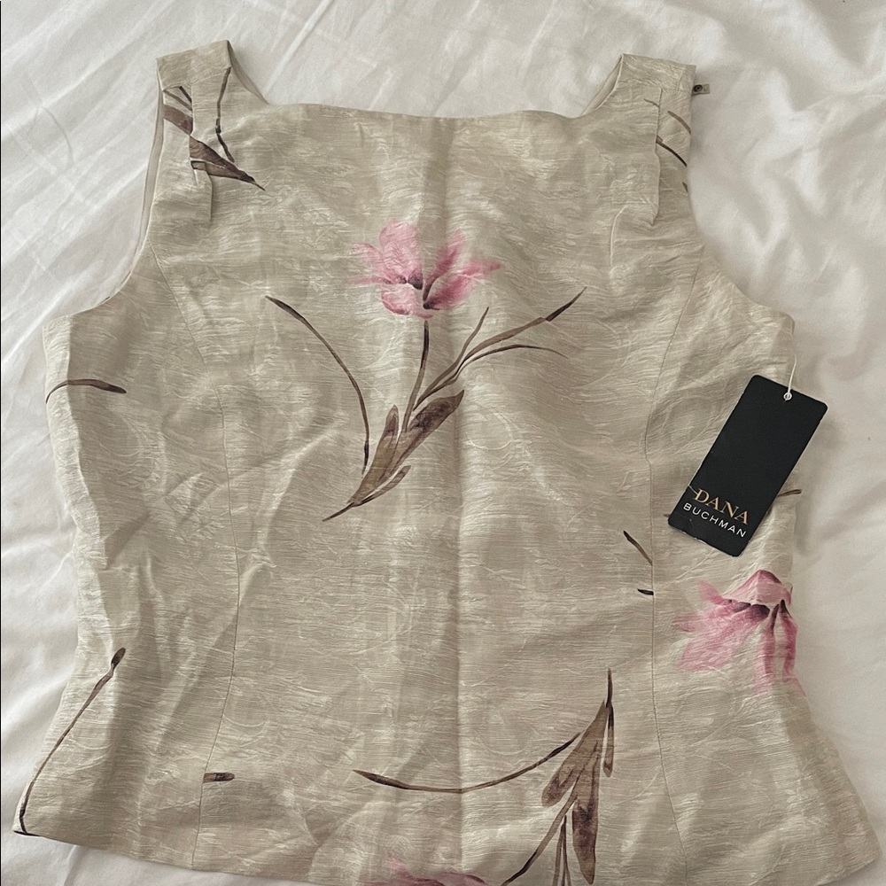 Dana Buchman Beige and Pink Floral Tank Top